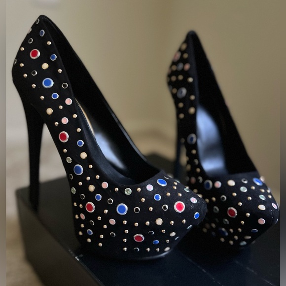 JustFab stiletto pumps, black jeweled 6inch heels, new in box, size 8 - Picture 2 of 14